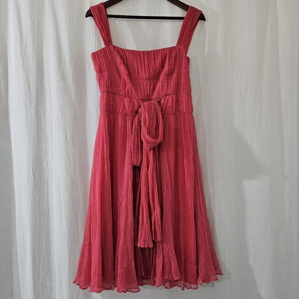 Zara Square Neck Midi Bow Dress in Red-Pink Women’s Size M - Picture 1 of 3